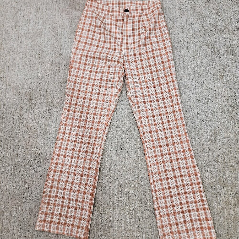 Brown Plaid Flare Pants